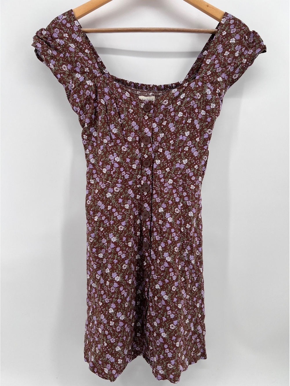 Aeropostale Small Brown Ditzy Floral Mini Dress Smocked Cottagecore Boho Granola